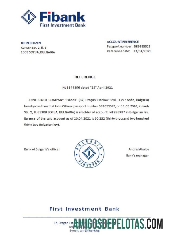 Referência do Primeiro Banco de Investimento da Bulgária amostra